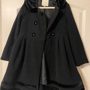 Girls black coat with velvet detailing